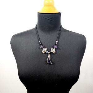 Womens Fashion Jewlery Artsy Purple Opal Cream Glass Silver Necklace Pendant